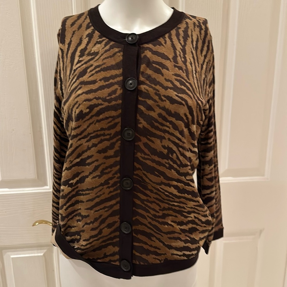 Jones New York animal stripe button cardigan in small.